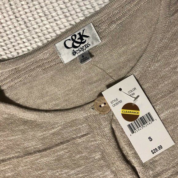 C&K Designs Tan Cardigan Sweater womens size small Lightweight NWT - Picture 5 of 11